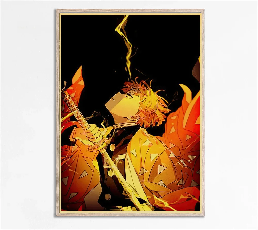 Frameless canvas paintings,1pc Frameless Anime Art Canvas Poster Demon Slayer Retro Yellowing Modern Wall Decoration Suitable fo