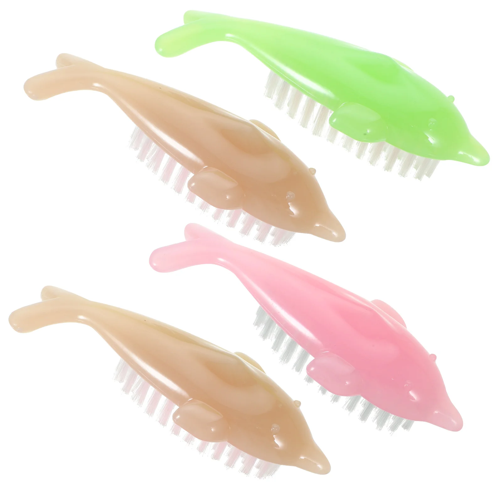 

4 Pcs Dolphin Nail Brush Finger Cleaning Tools Manicure Handheld Plastic Pp Silk