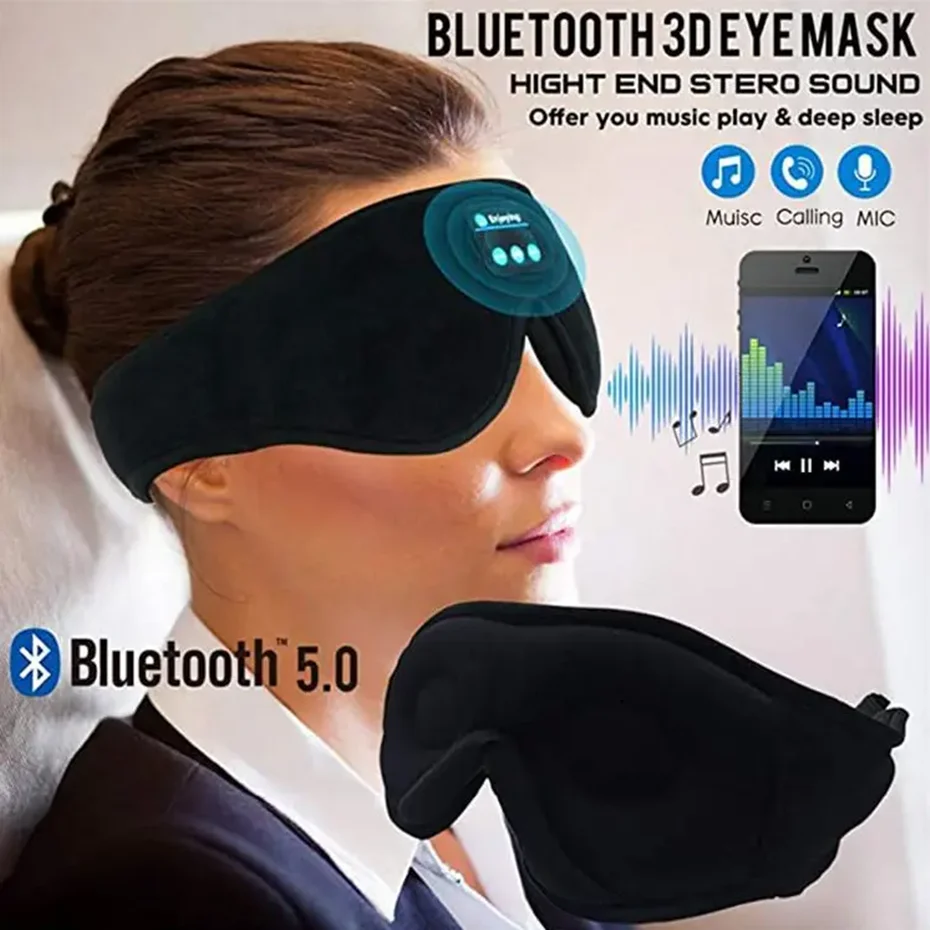 Bluetooth Sleeping Headphones Noise Cancelling3D Eye Mask Wireless Air Travel Headbands Soft Elastic Comfortable Music Earphones view 3