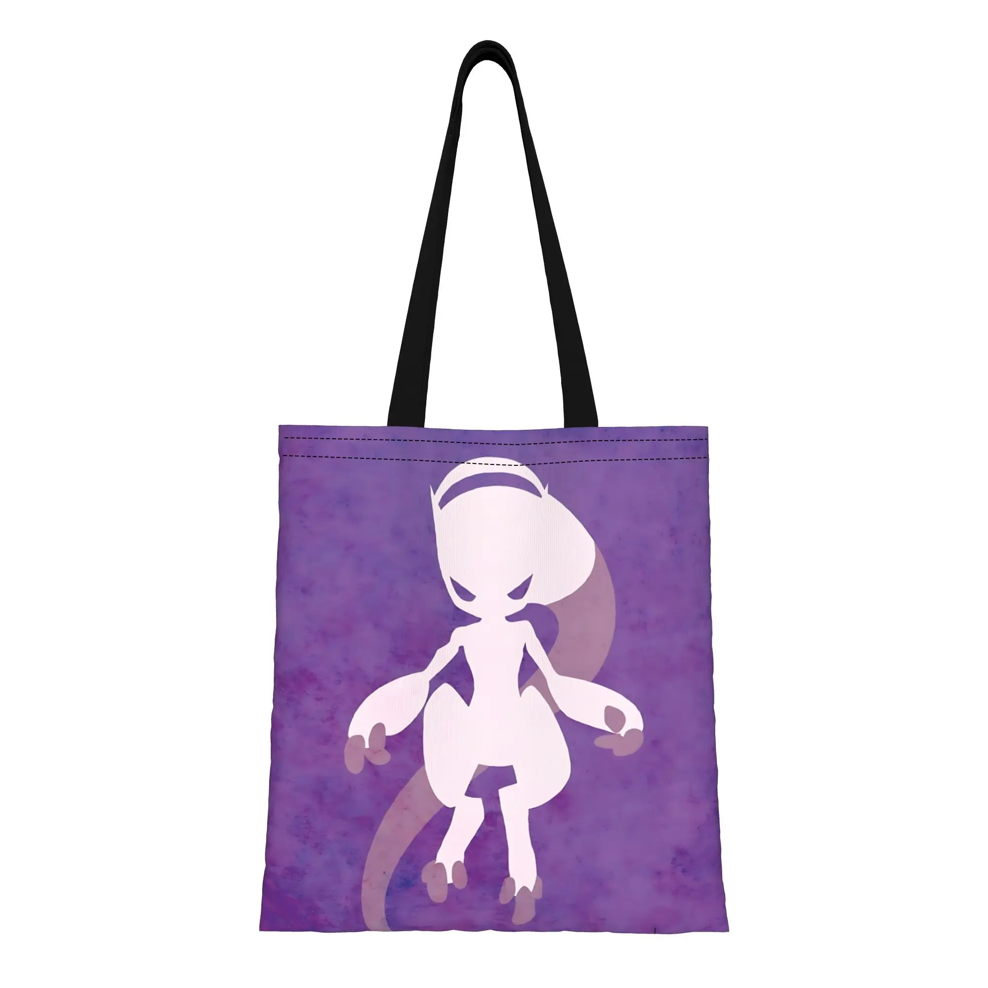 

1PC pokemon Mew Y Reusable Double Sided Canvas Tote Bag Shoulder funko Handbag
