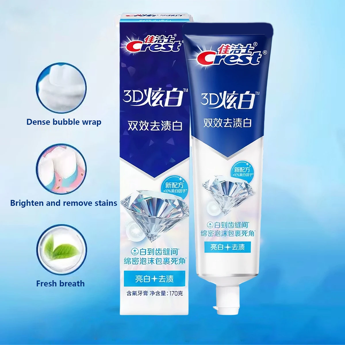 Crest 3D White Dual Action Stain Removal Toothpaste 170g,Micro-Polishing Texture,Stain-Lifting Formula,Effective Dual Action