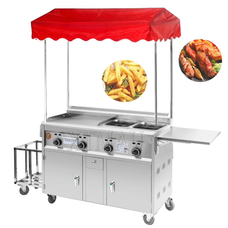 Commercial Gas Snack Car Stainless Steel Snack Cart Frying Pan Multi-Function Teppanyaki Fried Food Equipment