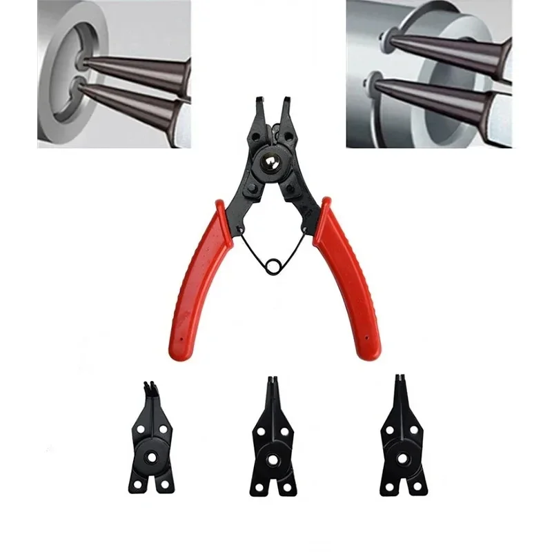 4 In 1 Circlip Pliers Set Snap Ring Pliers Multi Crimp Removable Plier Head Retaining Circlip Pliers Hand Tools