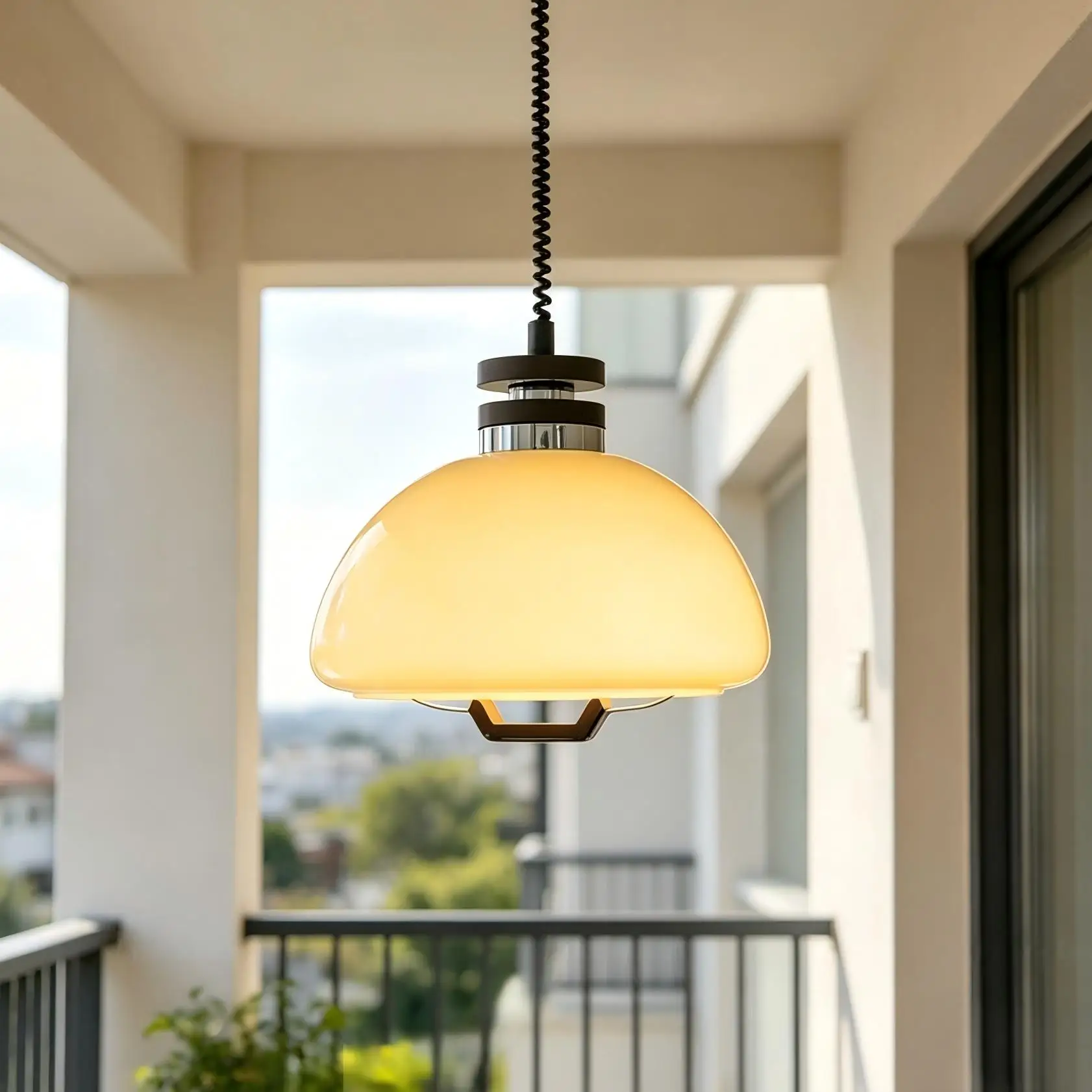 French Cream Bedside Pendant Light Modern Milk Glass Kitchen Island Hanging Chandelier High Ceiling Adjustable height Light