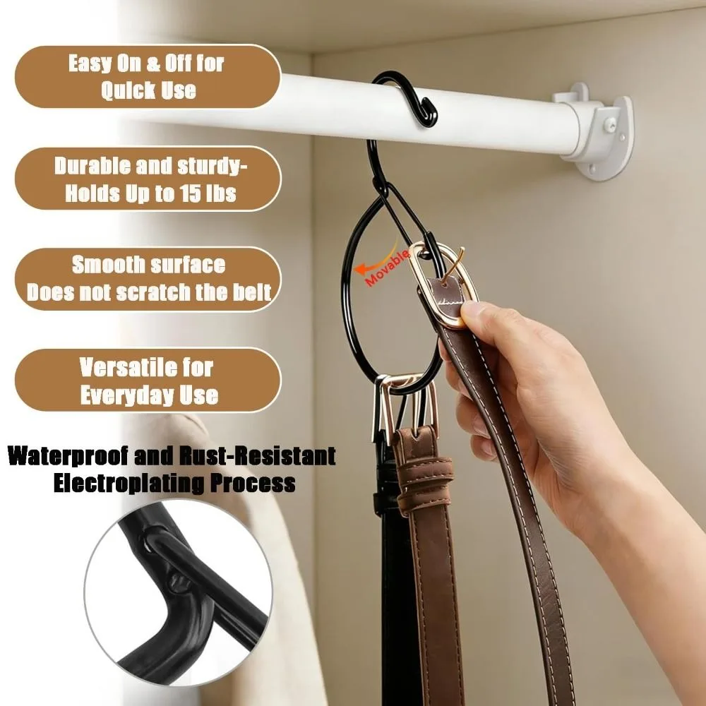 Tie Belt Hook Heavy Duty Belt Hanger Rust-Proof Belt Hanger Belt Organizer Metal S Shaped Hook Closet Organizer Dorm