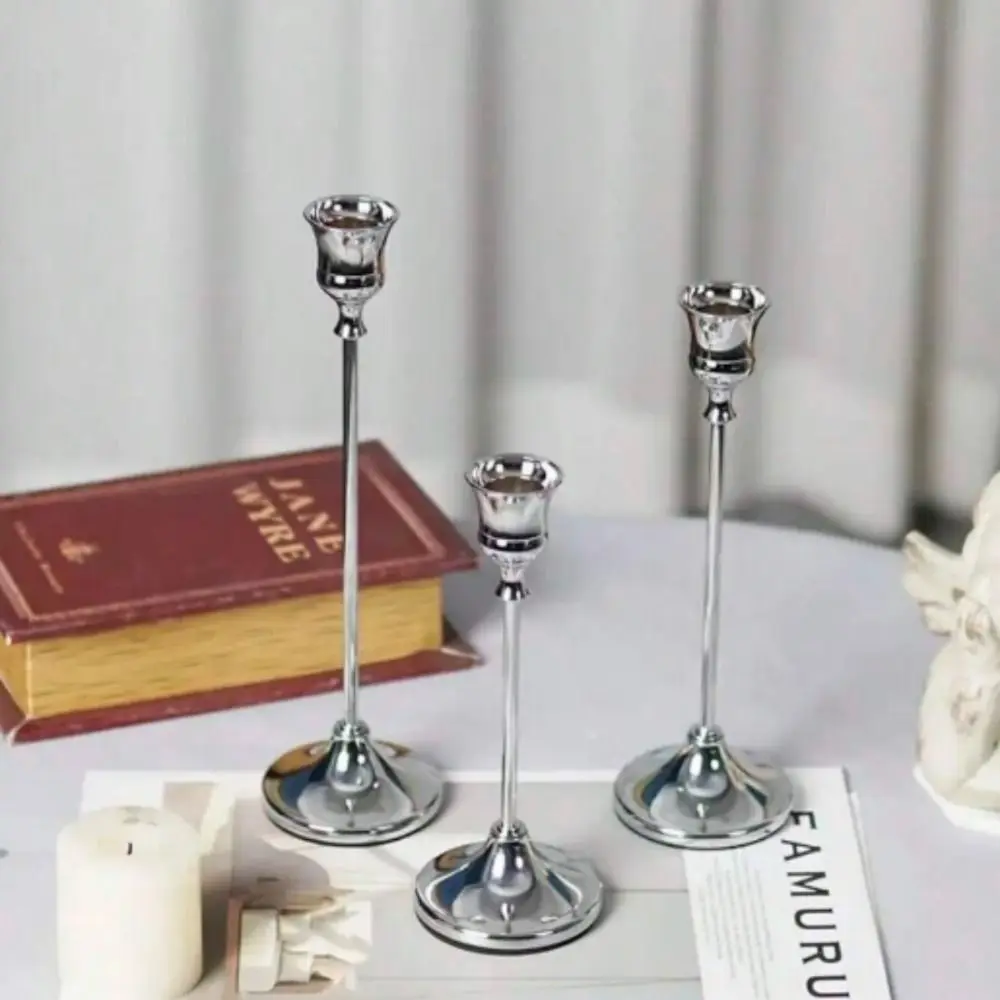 3Pcs Exquisite Metal Metal Candlestick Gold Plated High Footed Tabletop Candle Holder Rust-proof Easy Installation