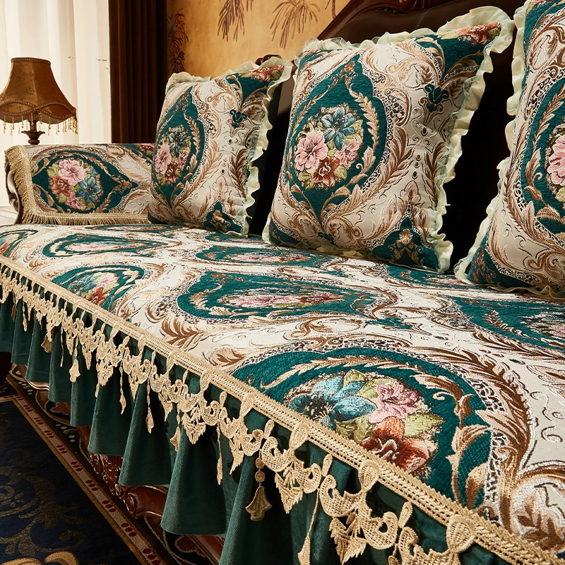Home Anti-slip Sofa Cover Couch Cushion High-end Luxury Armchairs Cover Living Room Jacquard Embroidery Slipcover Sofa Towel