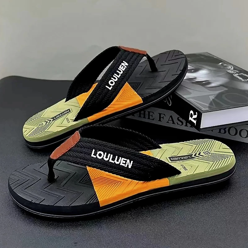

Summer Brand Fashion Men's Flip Flops High Quality Non-Slip Casual Shoes round Toe Synthetic Leather Upper Rabbit Fur Inner