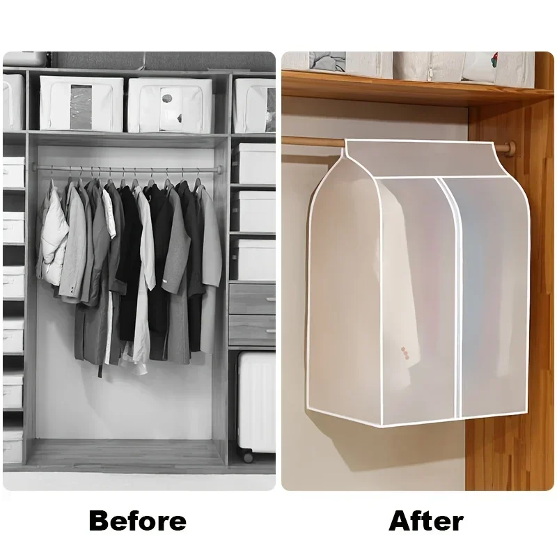 1pcs Clothes Cover Protector Closet Storage Hanging Clothing Storage Bag,With Zipper Magic Tape Strap For Coat Dress Windbreaker