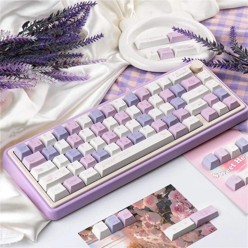 130 Keys, Grape Mousse, Keycaps, Sublimation PBT Cherry, Keycaps, Mechanical Keyboard for Gateron Cherry MX Switch