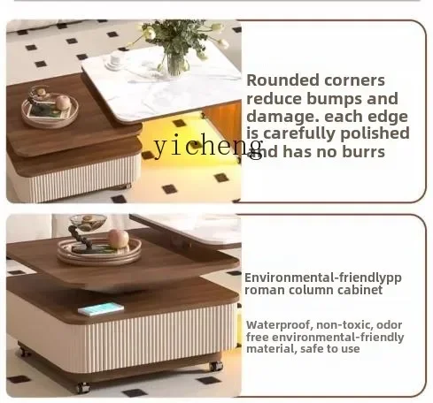 v9.7-Antique Rock Slab Coffee Table Household Living Room Small Apartment Lnternet Celebrity Rotating Movable Tea Table