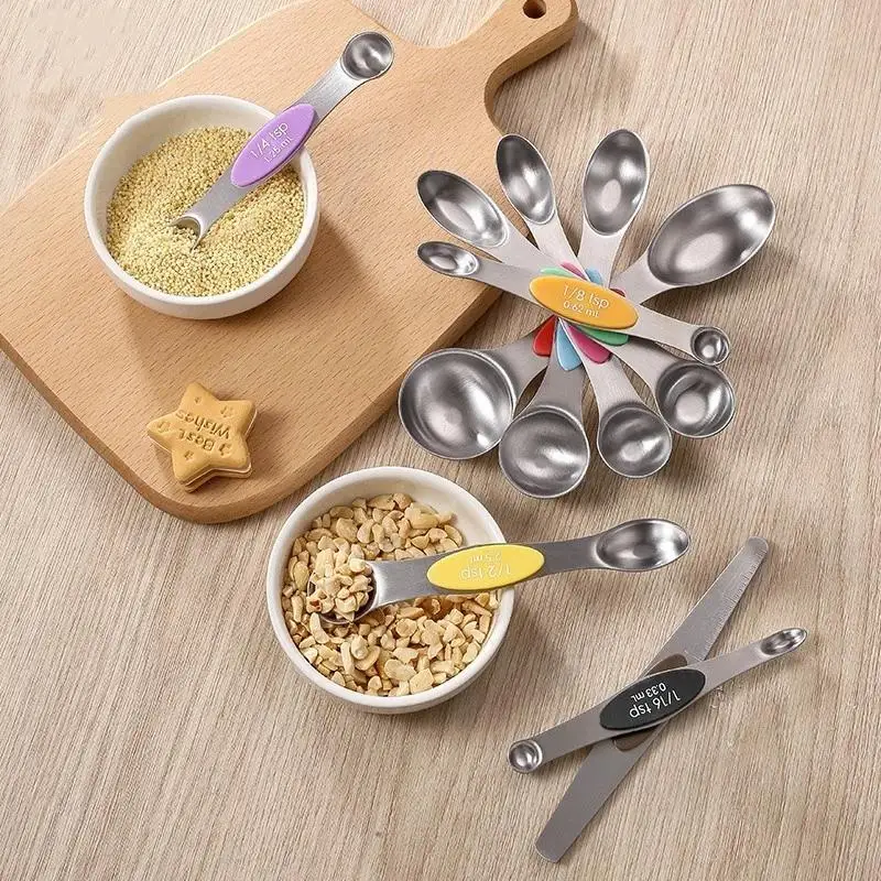 8Pcs Measuring Spoons Magnetic Measuring Spoons Dual Sided Stainless Steel Measuring Spoon Stackable Nesting Tablespoon Teaspoon