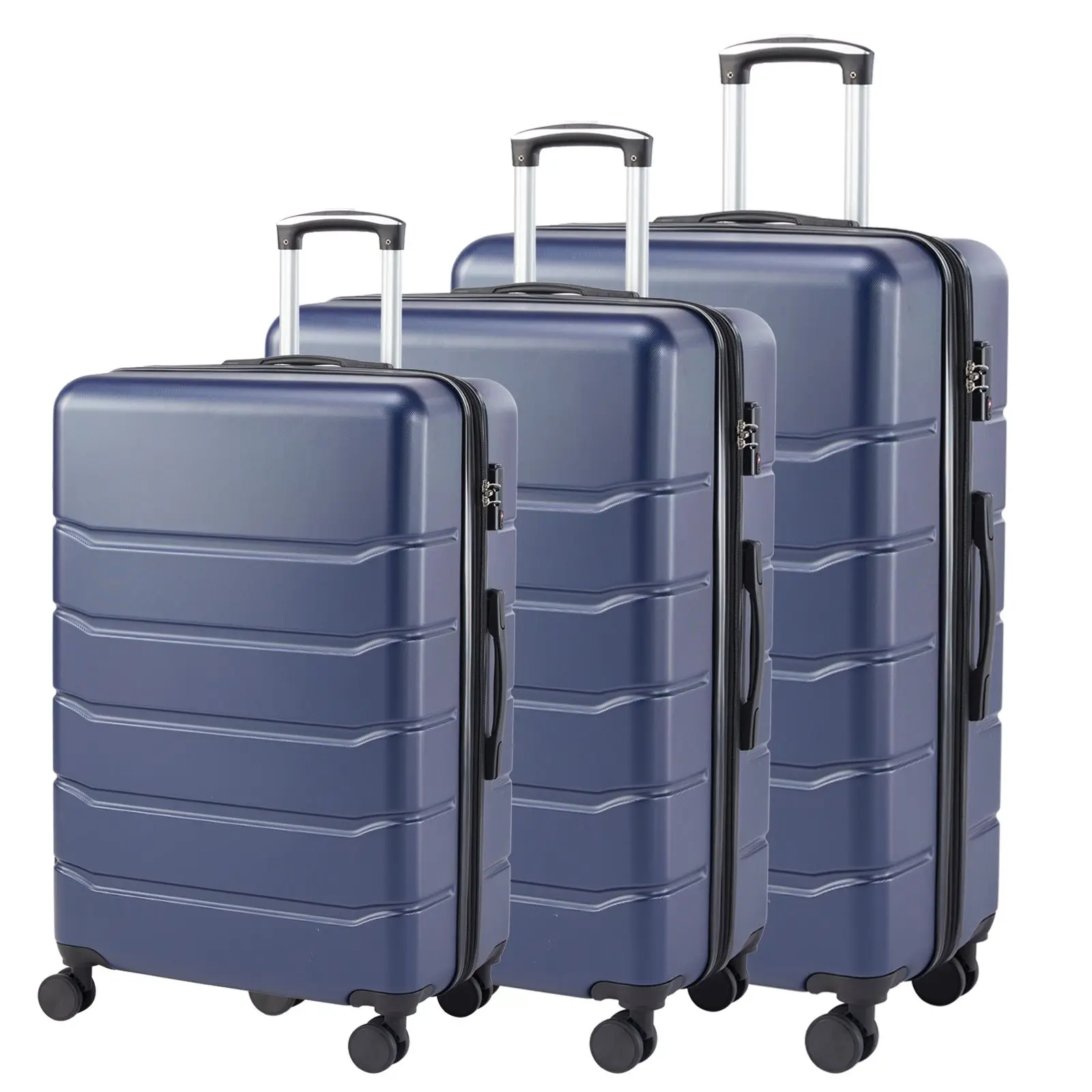 

Hard sided expand suitcase with rotating wheels, TSA lock, retractable handle, blue, 20"-28" 3-Pack