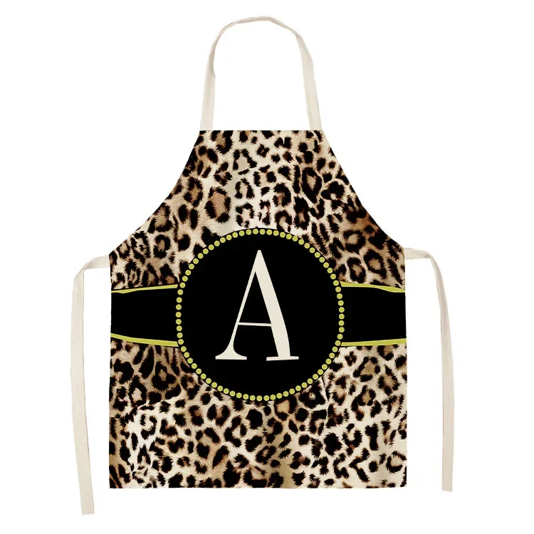 Leopard Letter Pattern Linen Apron Baking Accessories Aprons for Women Apron Kitchen Cooking Accessories Cafe Apron Barber