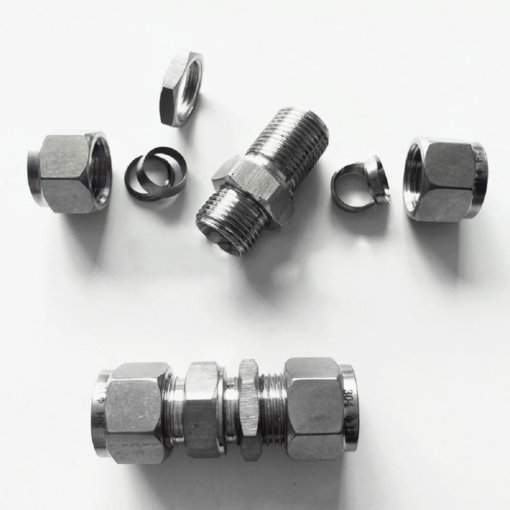 Inoxidável 304 Fitting Bulkhead Connector, Tube OD Double Virule, 6mm, Compression Fitting, Adaptadores, Diâmetro 6-6, Wall Joint Pipe Joint