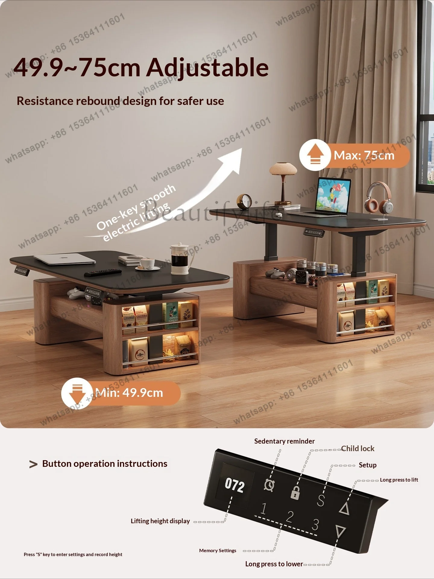 Any Size Custom Nordic Style Electric Lift Coffee Table Sturdy Durable Living Room Home