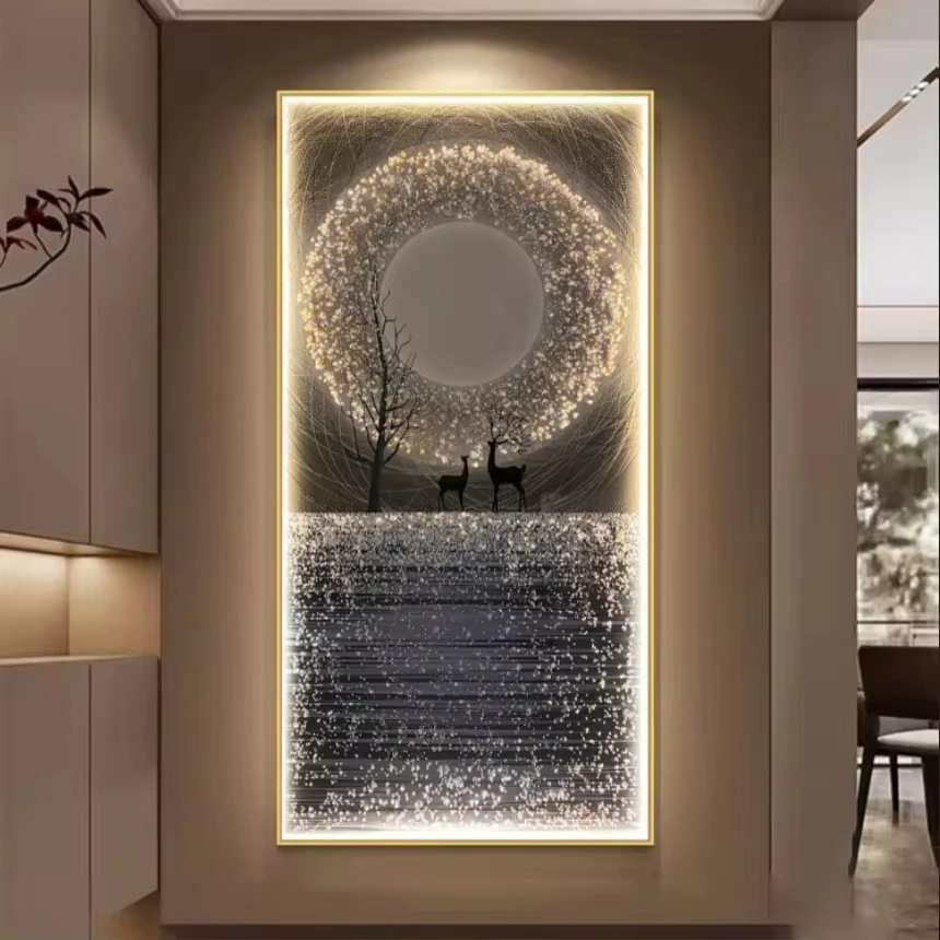 

Led Wall Paiting Lamp Starry Sky Elk Entrance Decoration Painting Modern Luxury Light Living Room Corridor Lighting Painting