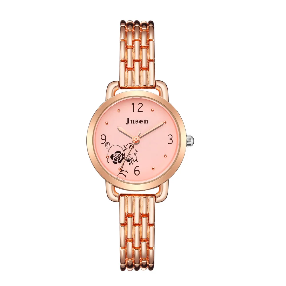 trendy romantic rose flower style steel bracelet quartz women watch