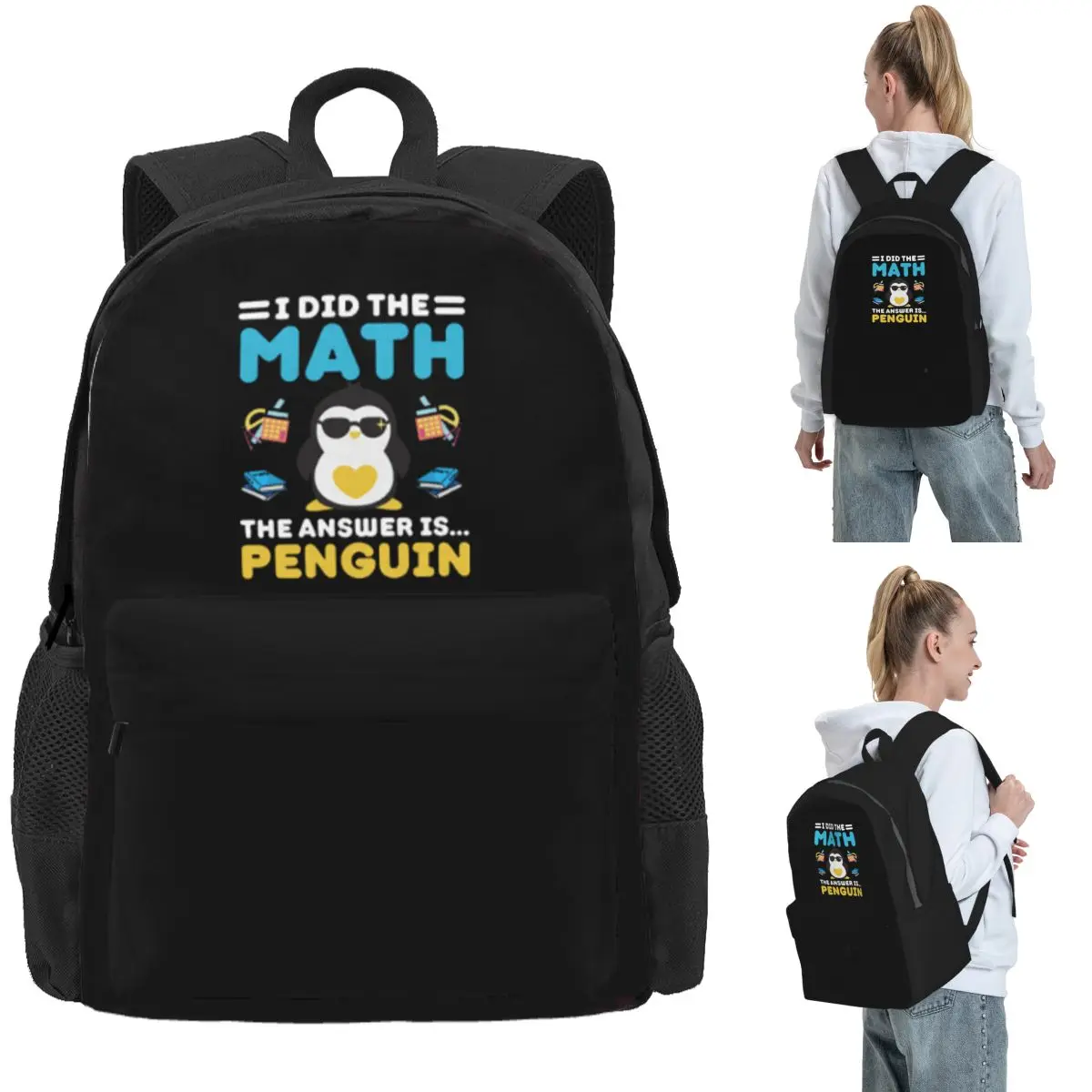 I Did The Math The Answer Is Penguin Funny Mathematician Backpack Daypack BookBag School Bag Shoulder Bags for Men Women