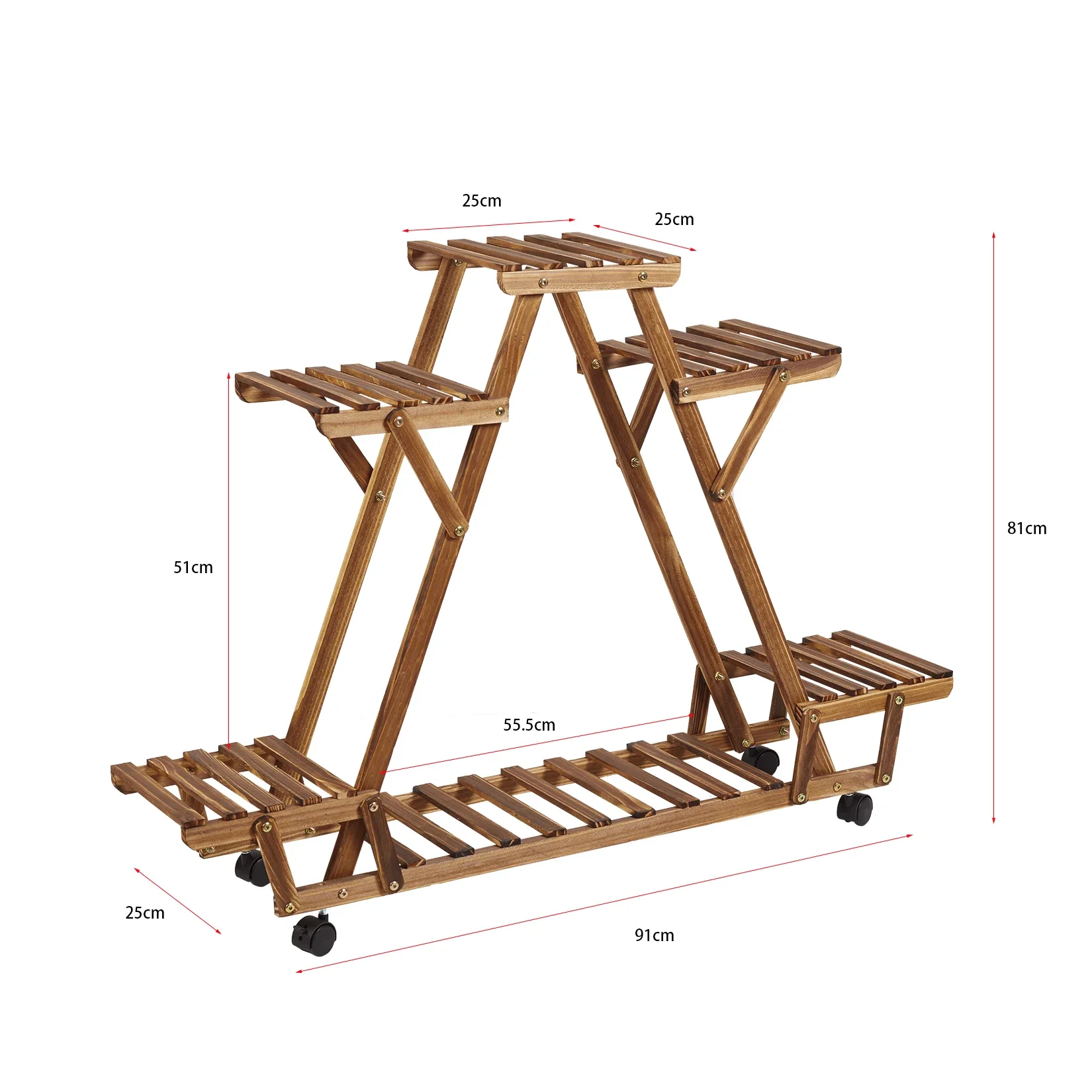 6 Tier Movable Wood Plant Stand Triangular Shelf Flower Pot Storage Holder Garden Display Shelving Rack Outdoor Indoor