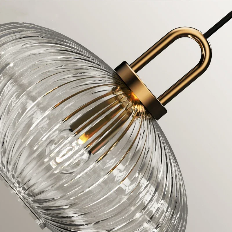 Modern Glass Pendant Light Striped Glass Single Head Chandelier Dining Room Kitchen Bedroom Bedside Living Room Home Decoration