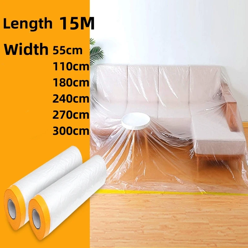 15M Disposable Furniture Dust-proof Films Self-adhesive Cabinet Dust Cover Cuttable Cabinet Protective Covers Masking Film