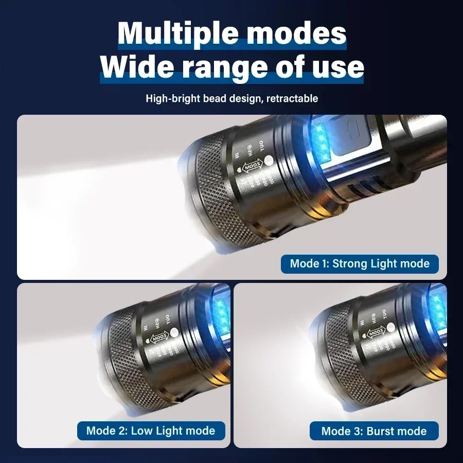 Bright LED Flashlight Portable Telescopic Zoom USB Rechargeable, Durable & Portable – Ideal for Camping, Hiking, Emergency Use