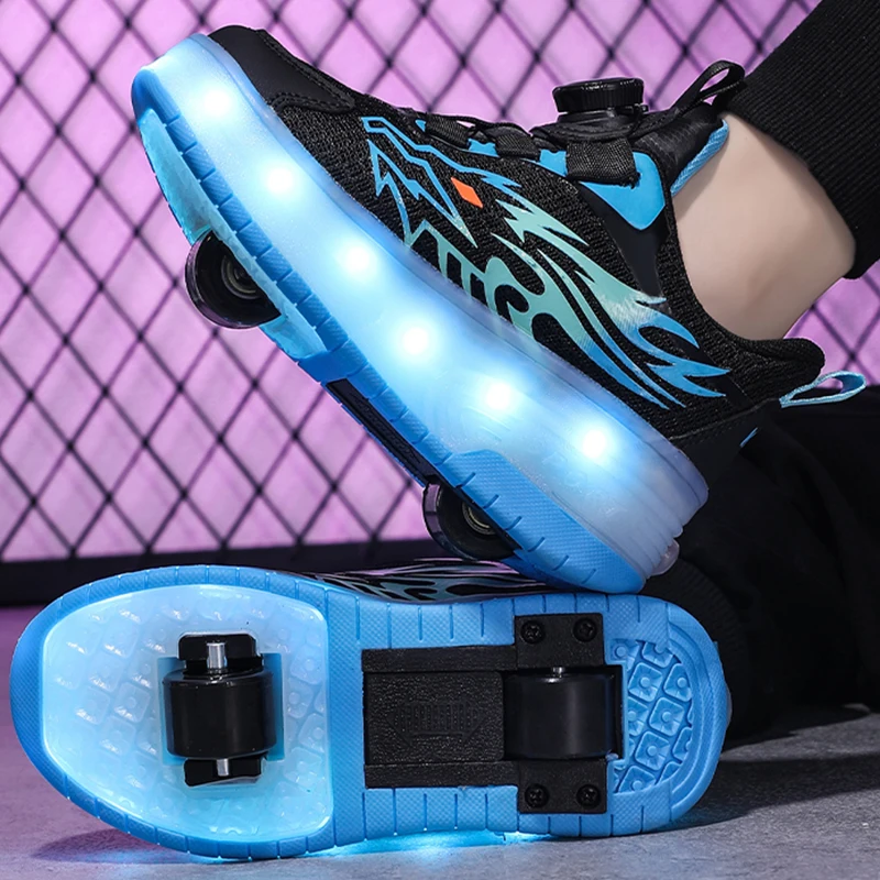 Children\'s Sports Shoes Outdoor Sports Roller Skates USB Charging LED Light Training Shoes 2024 New Luxury Design Kids Sneakers