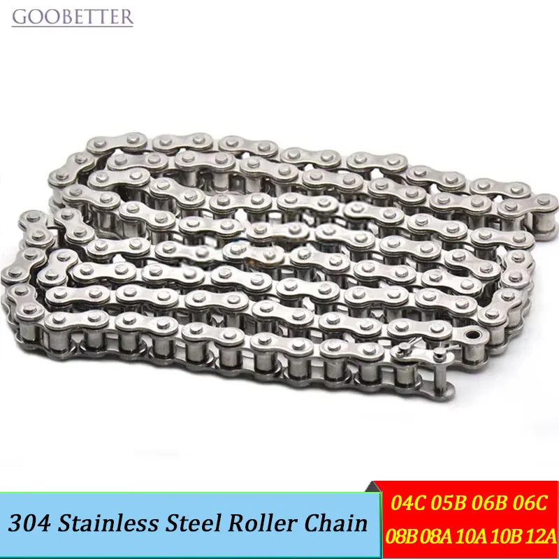 304 Stainless Steel Roller Chain 1-1.524 Meter Single/Double Strand Industrial Strength 04C 05B 06B 06C 08A 08B 10A 12B