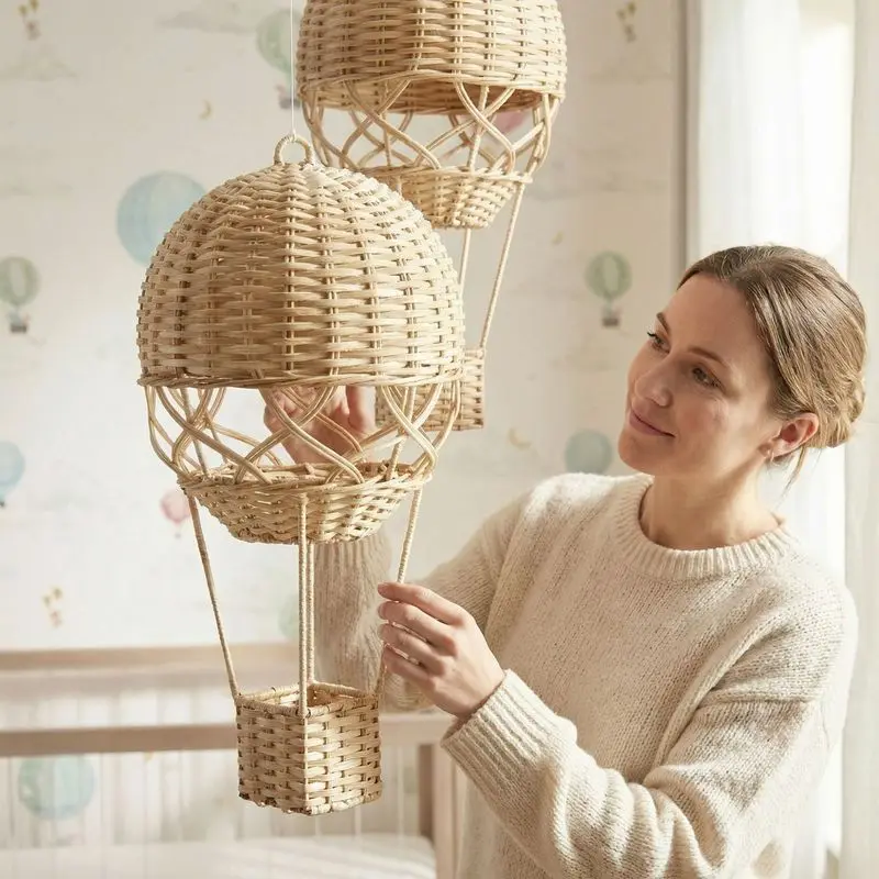 Hand-woven rattan hot air balloon for children's rooms, preschools, photography studios, and home decoration