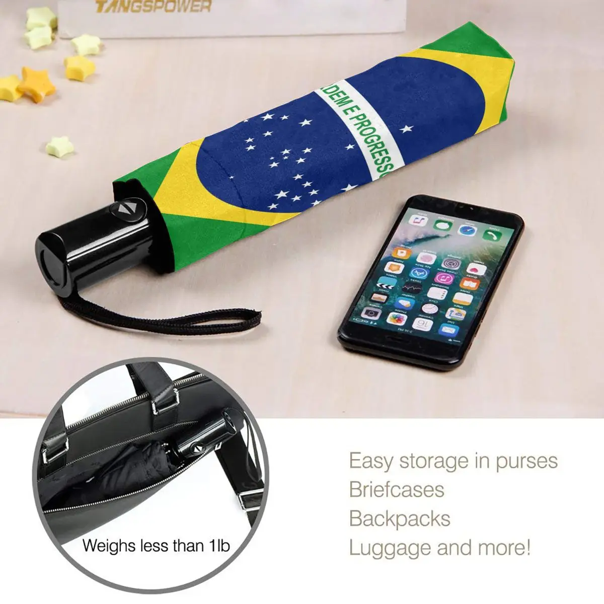 Brazil Flag Windproof Automatic Folding Inverted Umbrella Portable Paraguas for Man Woman