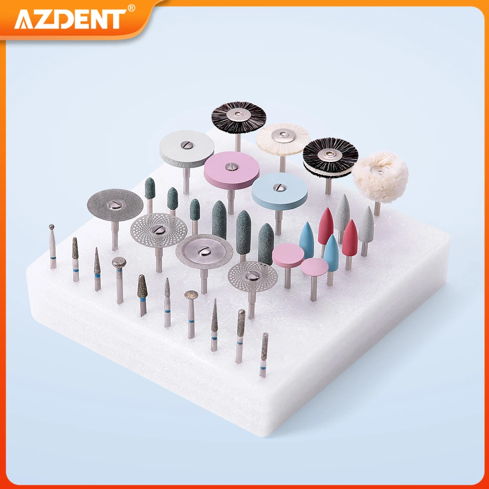 

AZDENT 35PCS Dental Lab HP Polishing Kit Low Speed Polisher Brushes Burs Discs Brushes for Grinding Ceramics Porcelain Dentistry