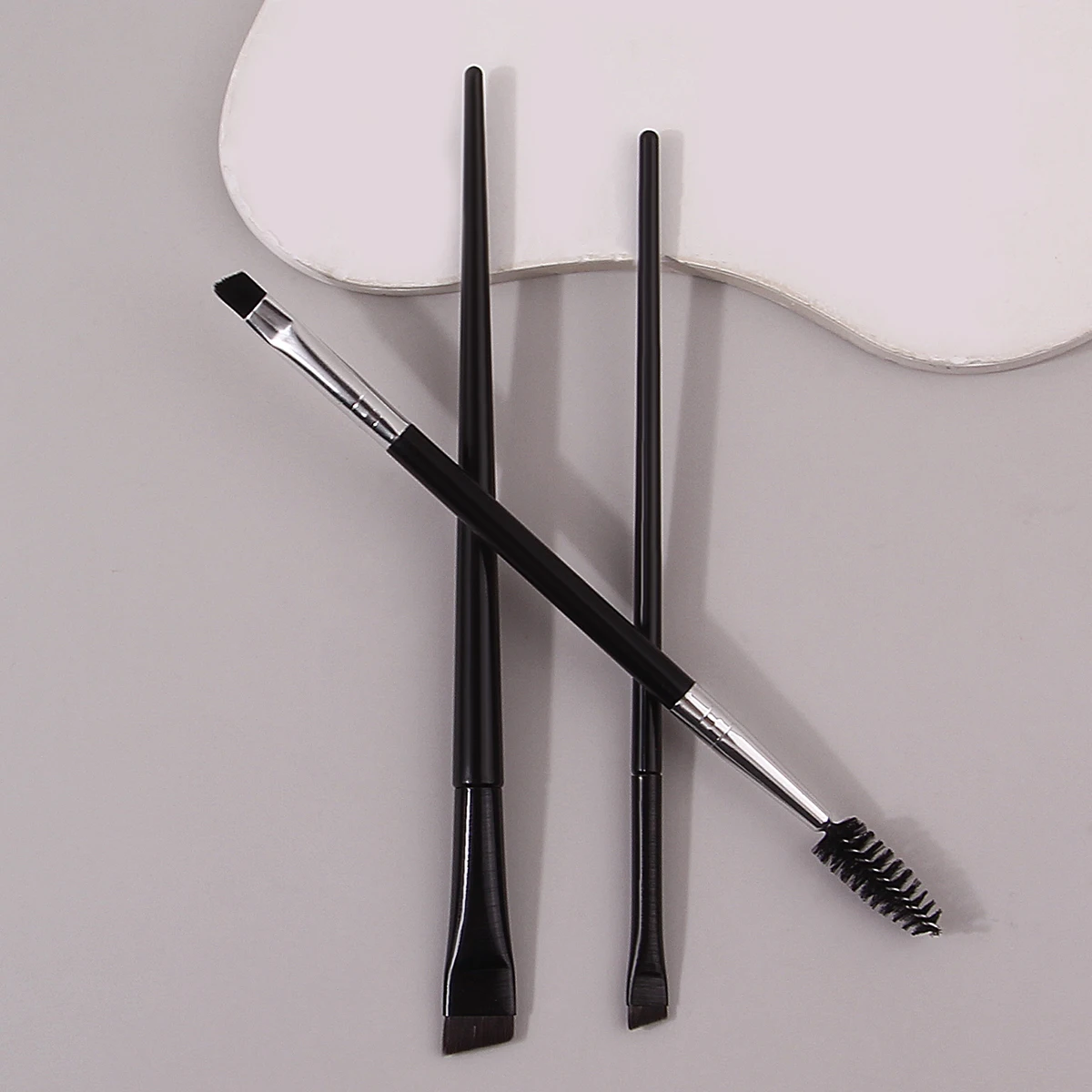 Ensemble de maquillage professionnel pour les yeux, 3 pièces, brosse pour eye-liner à lame Ultra-fine + brosse à Mascara coudée en spirale à Double tête, outils de maquillage