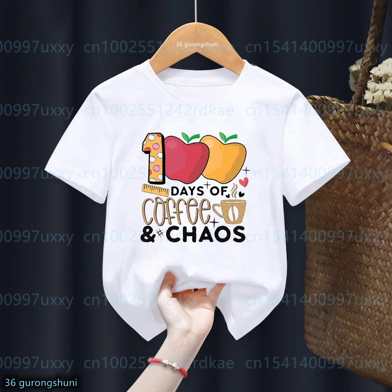 

t-shirt for girls/boys Funny 100 Days Of School Graphic Print Boys T-Shirt Fashion Trend Boys Girls School Clothes Tshirt tops