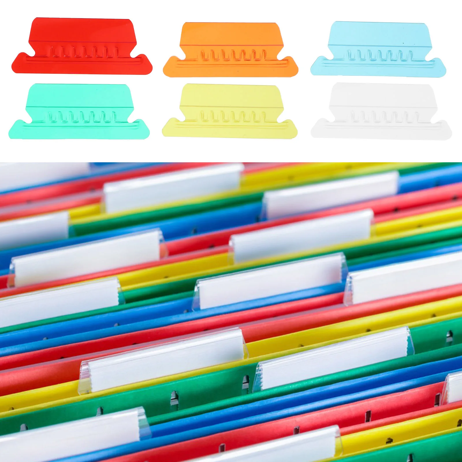 مجموعة واحدة من ملصقات PVC الملونة سهلة المشبك، علامات تبويب مجلد الملفات الشفافة، ملف تصنيف اللوازم المكتبية
