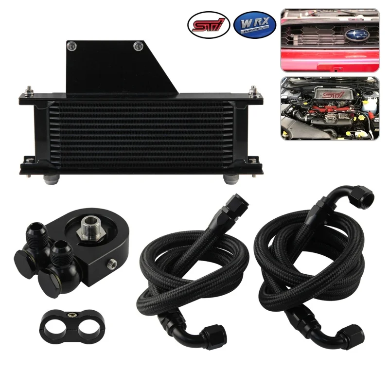 

Oil Cooler Kit +Filter Adapter Hose 13 Row AN10 Aluminum Black/Silver For 01-05 Subaru Impreza WRX STi 2.0L 2.5L EJ205/255