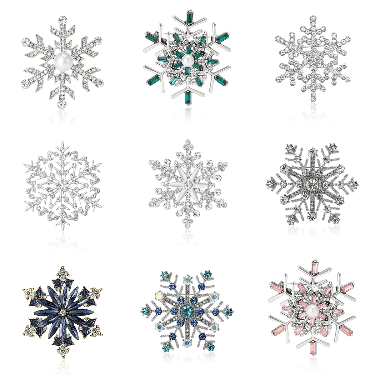 Christmas Rhinestone Snowflake Brooches for Women Unisex Beautiful Pins Multi-color Available Casual Party Accessories Gifts