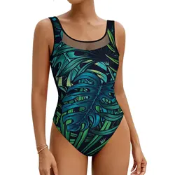 Palm Leaf Swimsuit Sexy Tropical Plant One Piece Swimwear Push Up Swimsuits Modern Vacation Bath Monokini