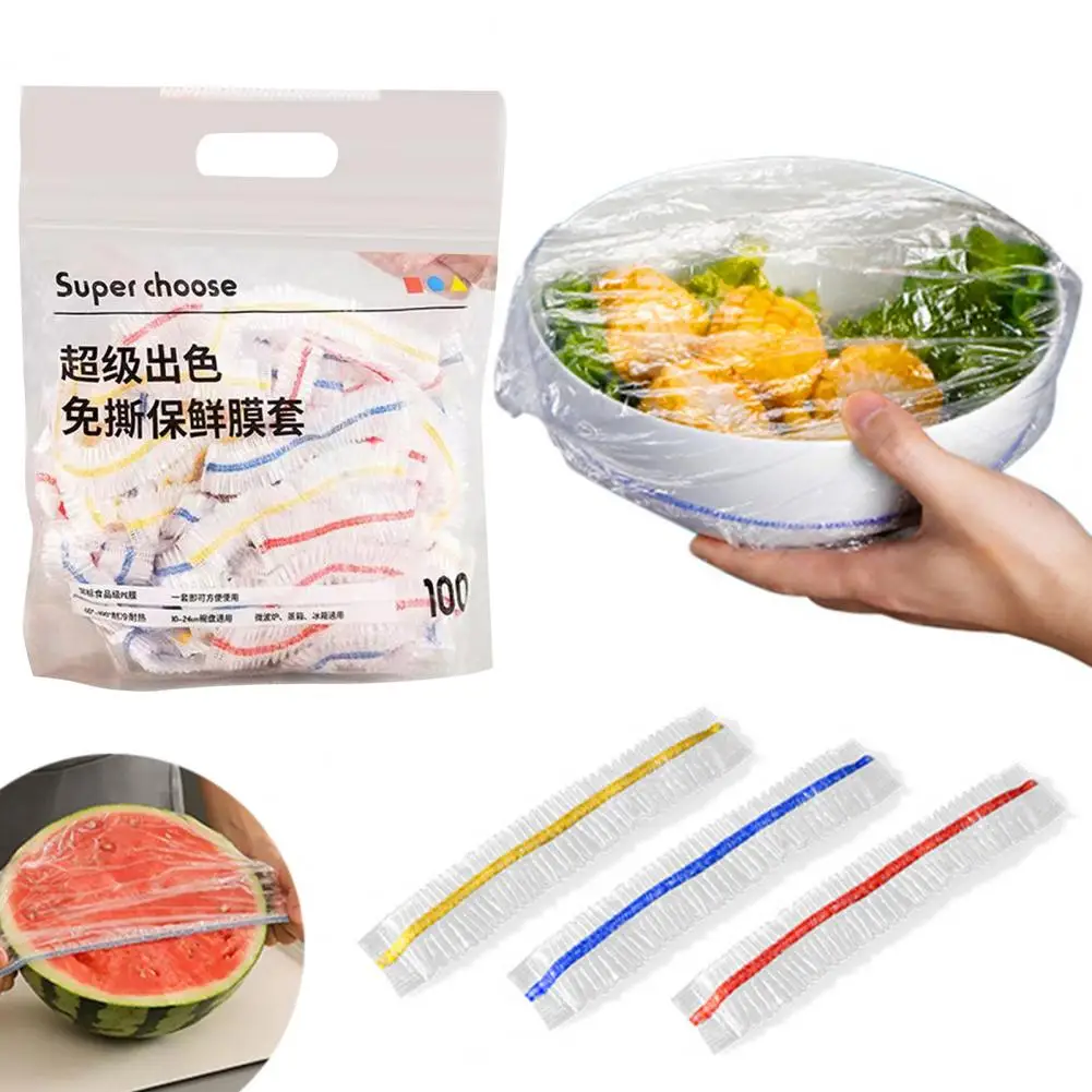 100Pcs Disposable Food Cover Plastic Wrap Elastic Lids For Fruit Bowls Cups Caps Kitchen Refrigerator Fresh Keeping Saver Bag