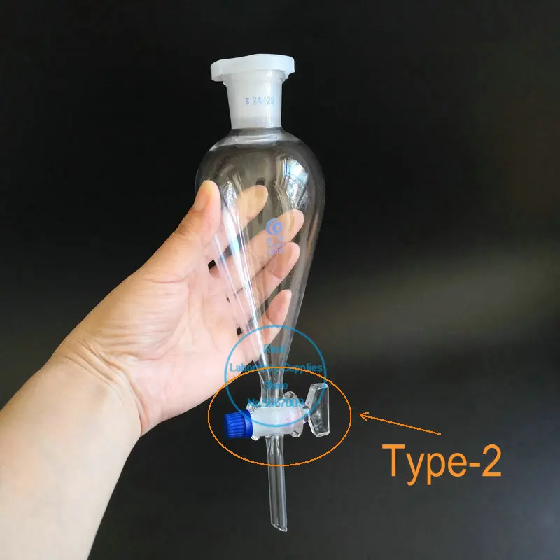 1pcs Lab Glass Pear-shaped Separation Funnel Loikaw Dropping Funnel with Glass/PTFE Piston 60/125/250/500/1000ml