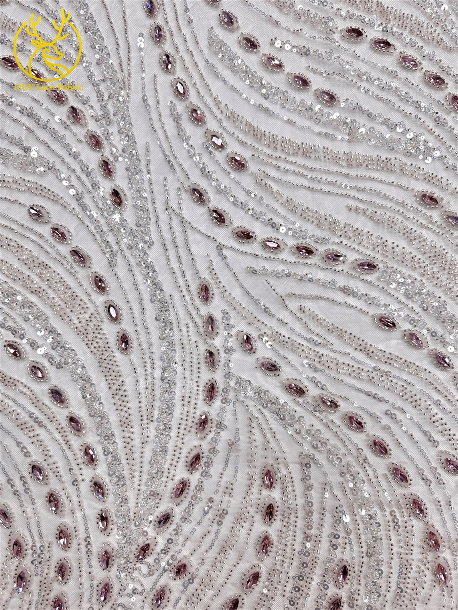 Marineblauer, hochwertiger, luxuriöser, österreichischer Diamant-Perlen-Spitzenstoff im neuen Stil 2026, afrikanischer Pailletten-Spitzenstoff für Brautkleider und Hochzeitsfeiern. – Detail 10