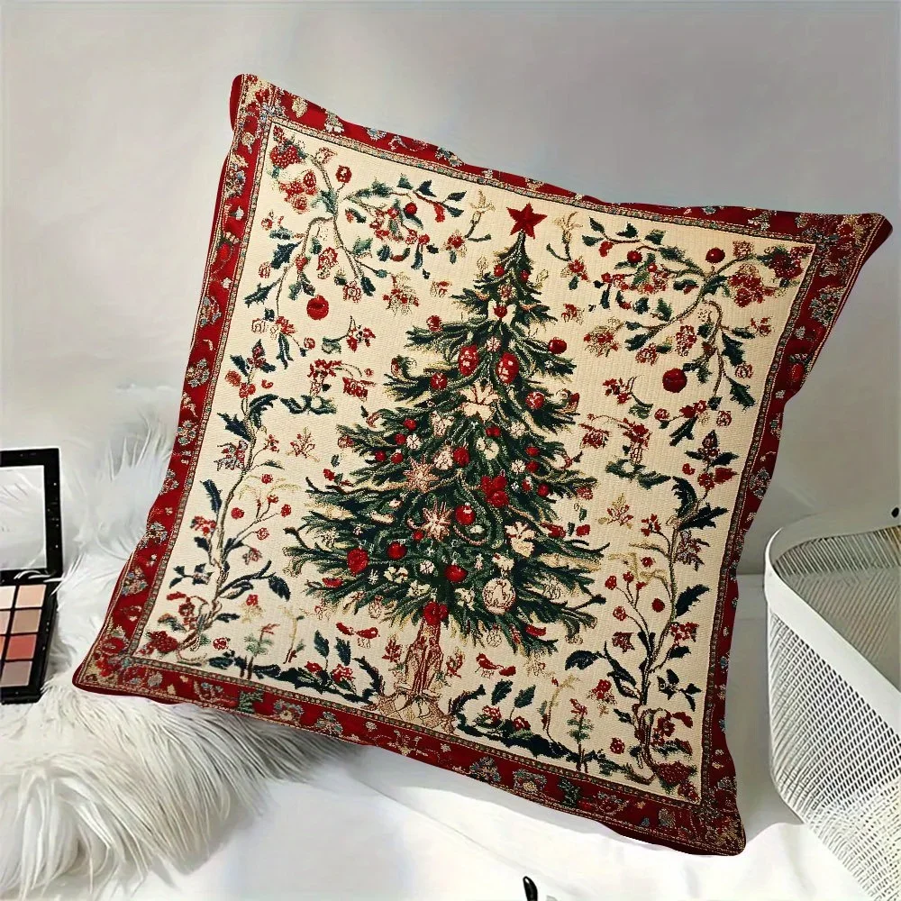 1 Funda de almohada con tematici de tapiz navideño، patron festivo de azbol Vintage، acento Elegante para el hogar y regalo para #5