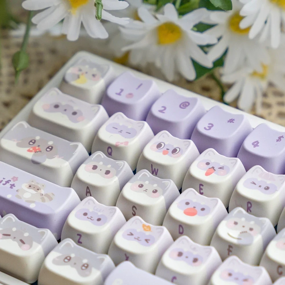 Imagem -03 - Lilás Full Five-sided Sublimação Teclado Mecânico Guaxinim Bonito Mao Pbt Keycaps Faça Você Mesmo Luz Roxo Gato Meninas Presente 141