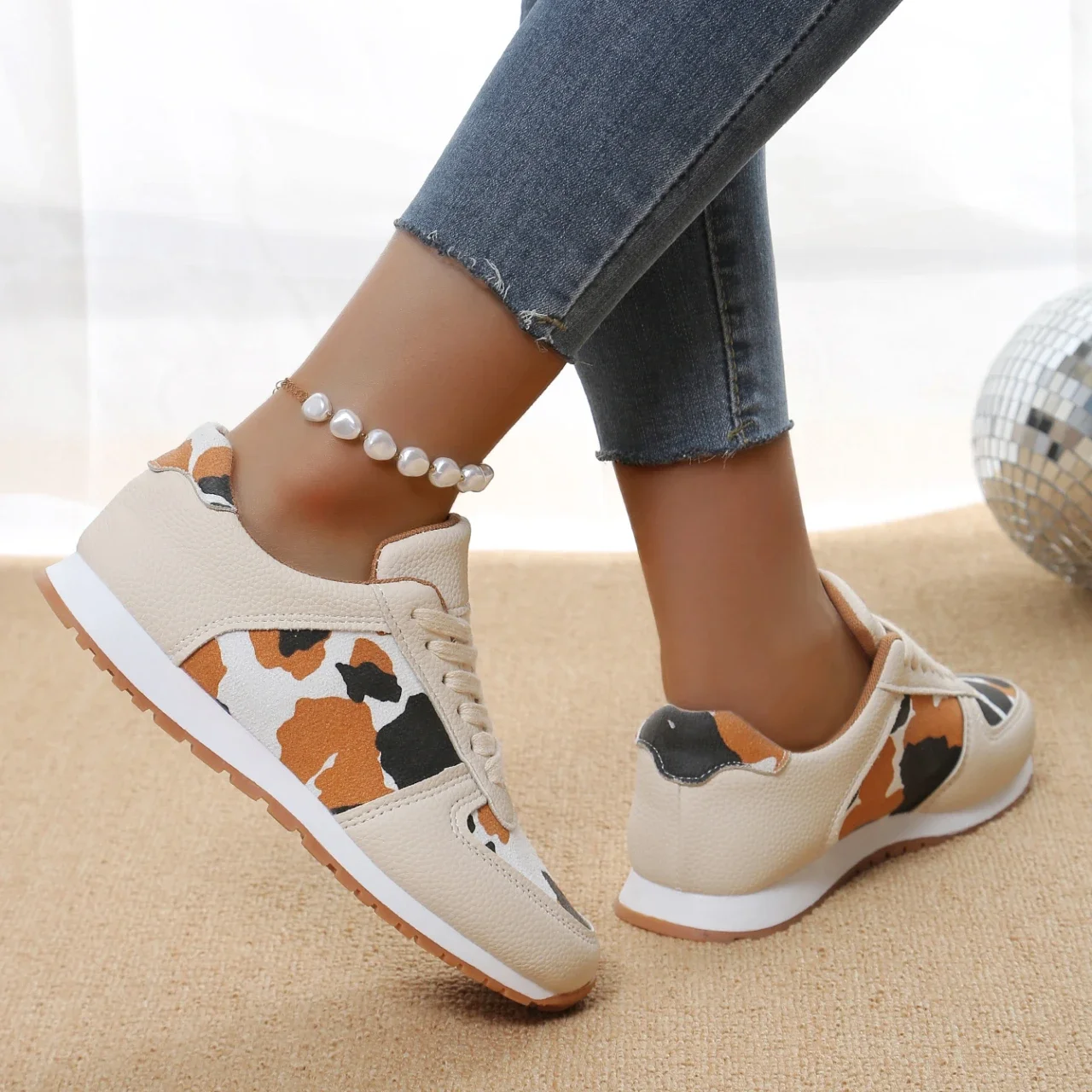 Women Platform Sneakers 2024 NEW Round Toe Low-top Leopard Wedge Shoes for Women\'s Size 43 Lace Up Socofy Casual Sports Shoes