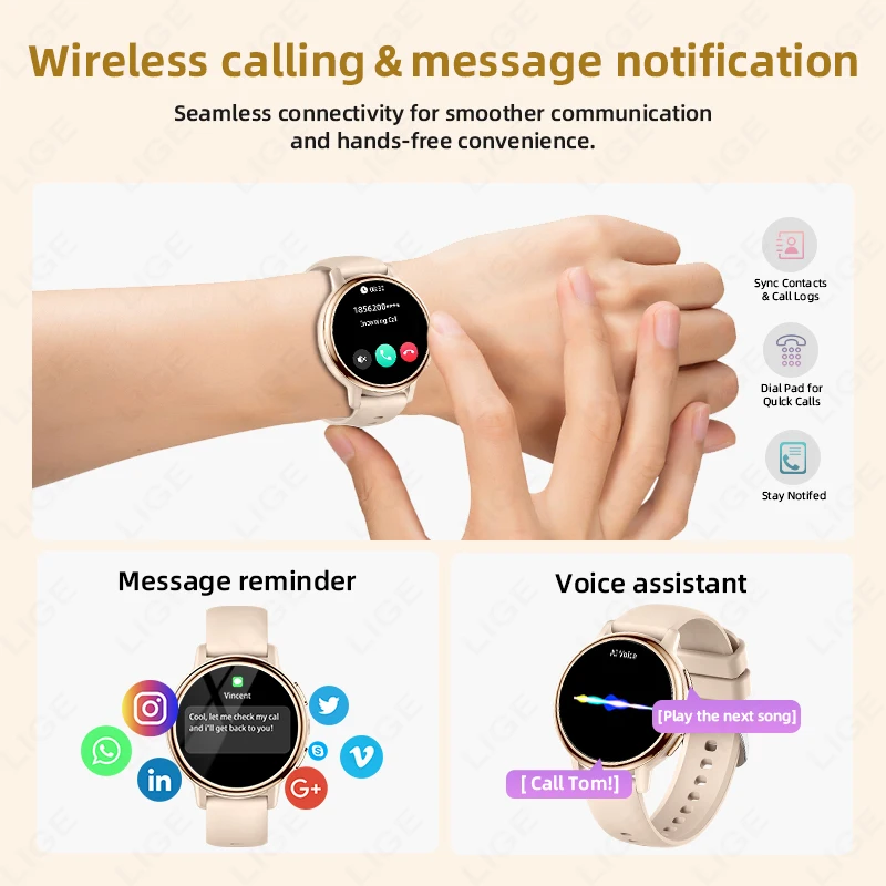 LIGE Nowy damski inteligentny zegarek damski okres menstruacyjny monitorowanie zdrowia Smartwatch Bluetooth Call 100+ trybów sportowych Smartwatches