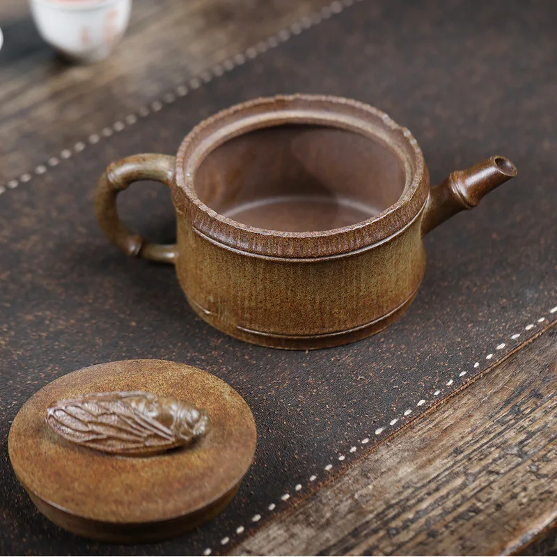 Yixing Zisha Teapot Handmade Wood Fired Purple Clay Tea Pot 310ml Rustic Chinese Kung Fu Teaware