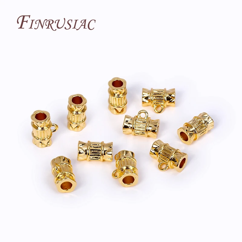 18K Gold Plated Bamboo Tube Shape Spacer Beads Pendant Charms Bail Brass Metal Bail Beads Connector  DIY Jewelry Making Supplies