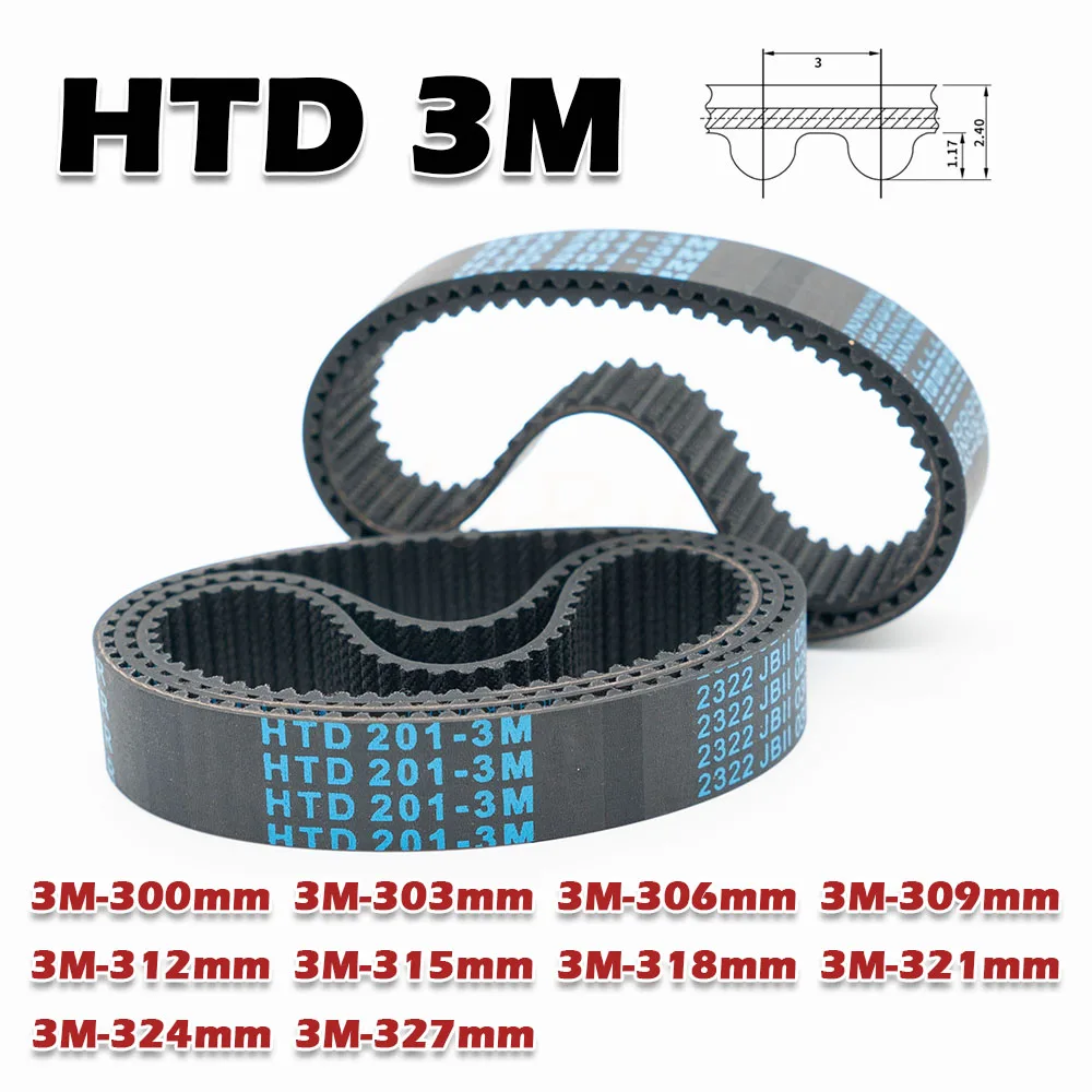 HTD 3M Rubber Timing Belt Closed Loop Perimeter 300 303 306 309 312 315 318 321 324 327mm Width 5~30mm Transmission 3M CNC Drive