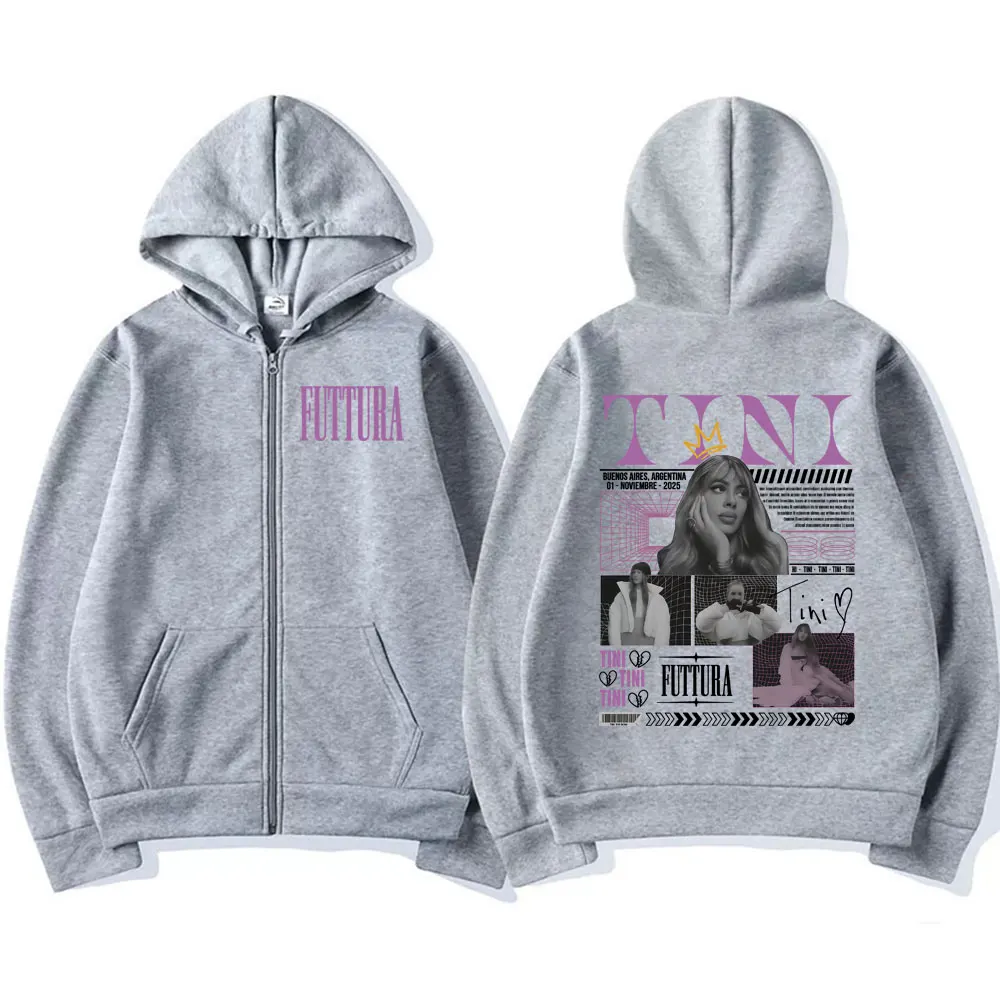 ألبوم Tini Stoessel Fectura 2025 جولة الرسومات زمم معاطف مقنعين البلوز الرجال النساء موضة الهيب هوب المتضخم سستة هوديس