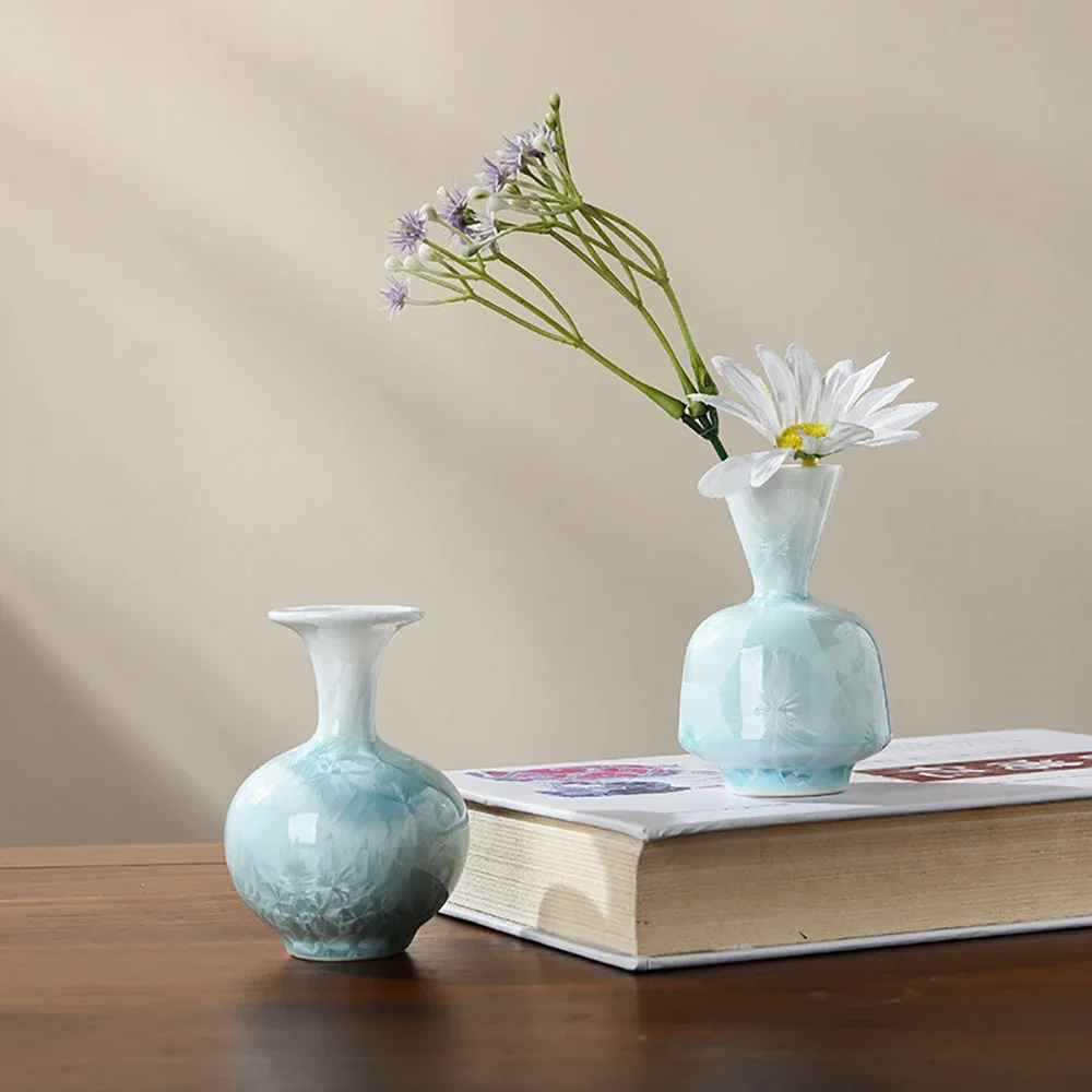 Ceramic Crystalline Glaze Gradient Vase Chinese Style Small Delicate Flower Vases Tea Room Coffee Shop Home Desktop Decor